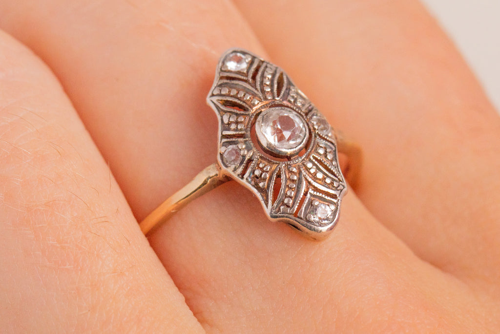 Art Deco 15ct Gold & Silver Paste Panel Ring