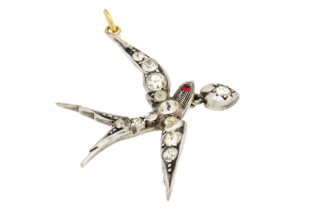 Edwardian Silver Paste Swallow Bird Pendant