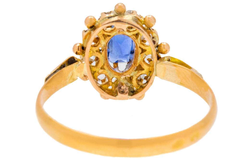 Unique Antique 18ct Gold Sapphire Diamond Cluster Ring
