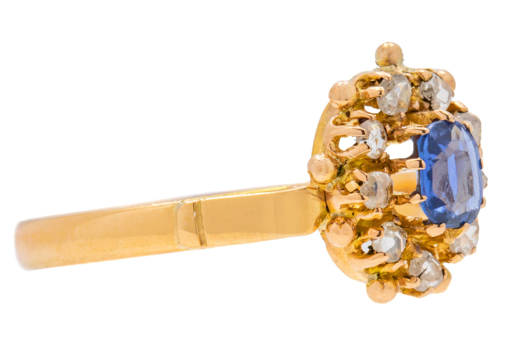Unique Antique 18ct Gold Sapphire Diamond Cluster Ring