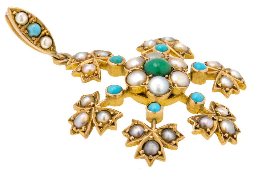 Victorian 9ct Gold Turquoise Pearl Pendant