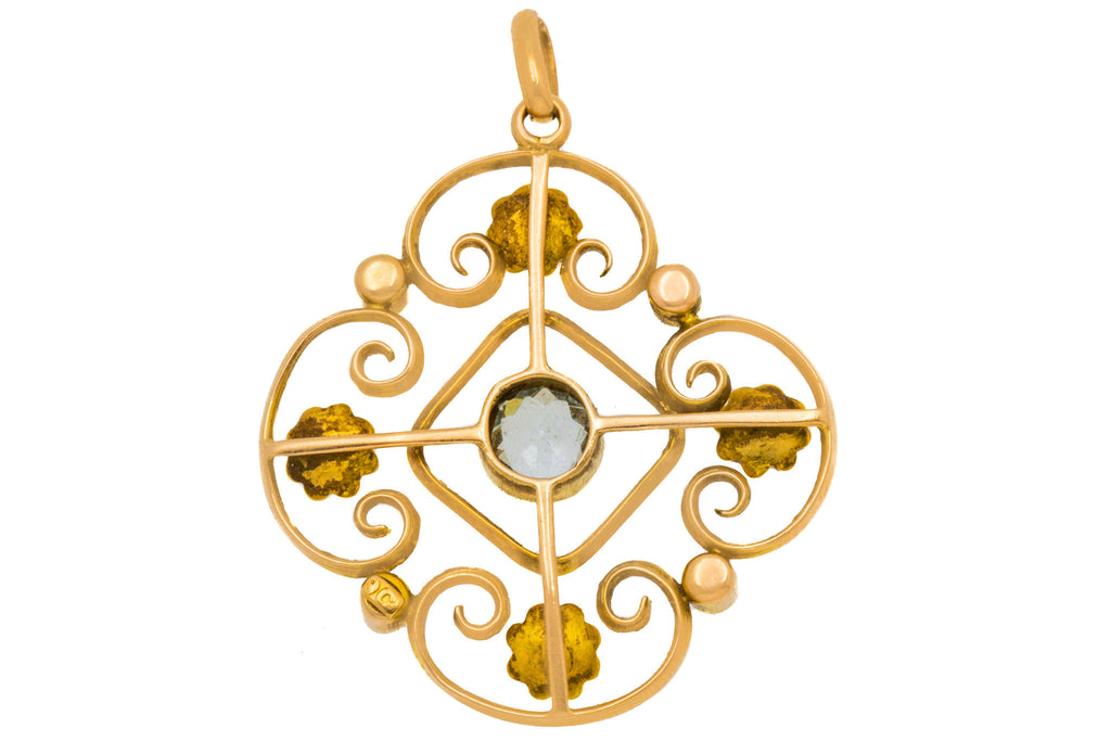 Antique Edwardian 9ct Gold Aquamarine Pearl Pendant