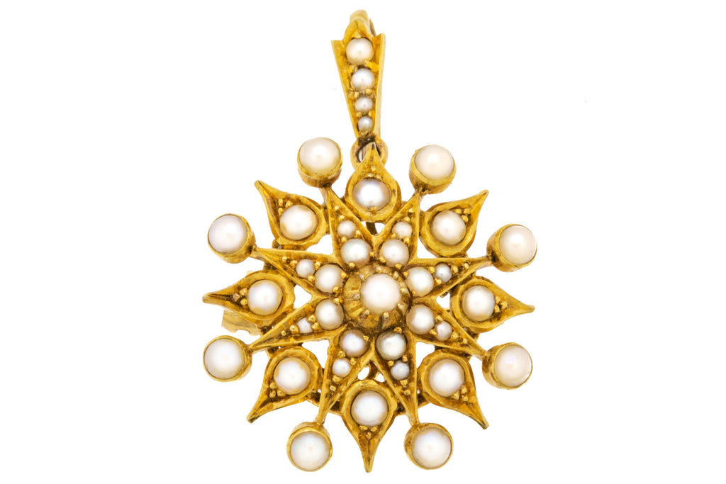 Antique 15ct Gold Pearl Starburst Pendant, with Detachable Brooch Fittings