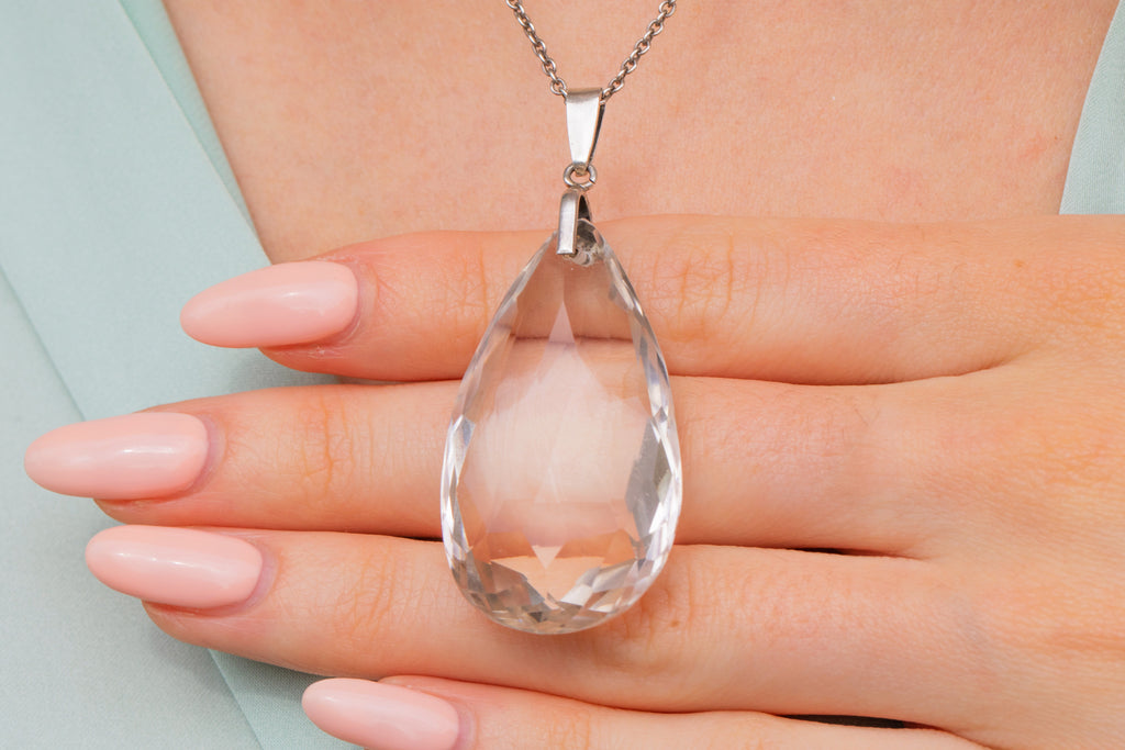 Art Deco Silver Faceted Rock Crystal Pendant