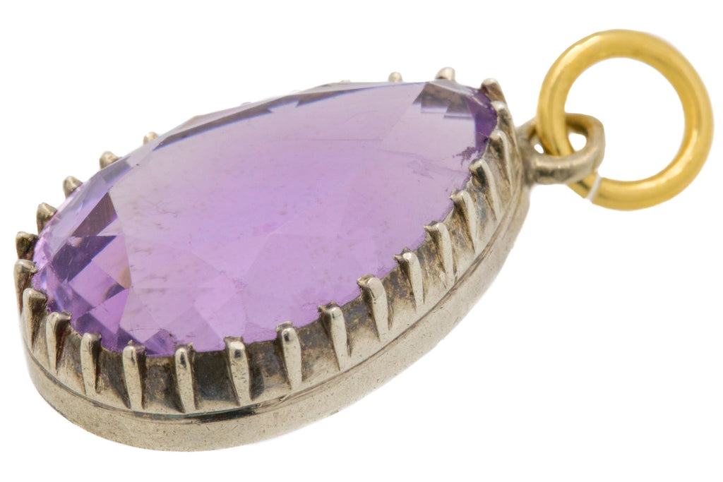 Antique Silver Pear-Shaped Amethyst Pendant, 6.76ct