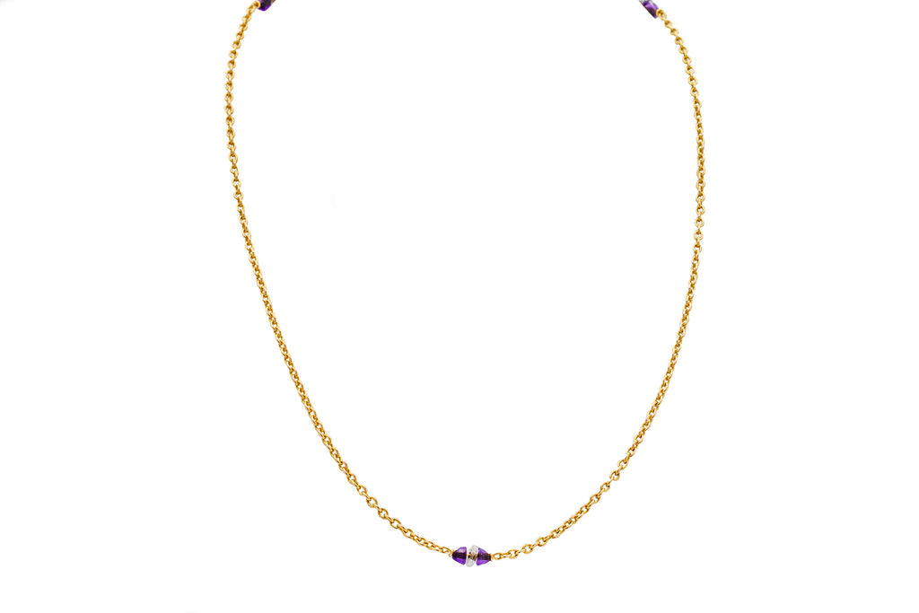 17" Antique 15ct Gold Amethyst Rock Crystal Chain