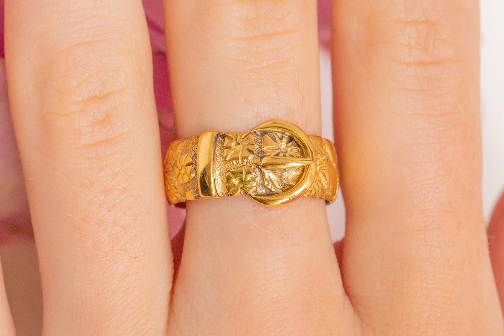 Antique 9ct Gold Orange Blossom Buckle Ring, 4.5g