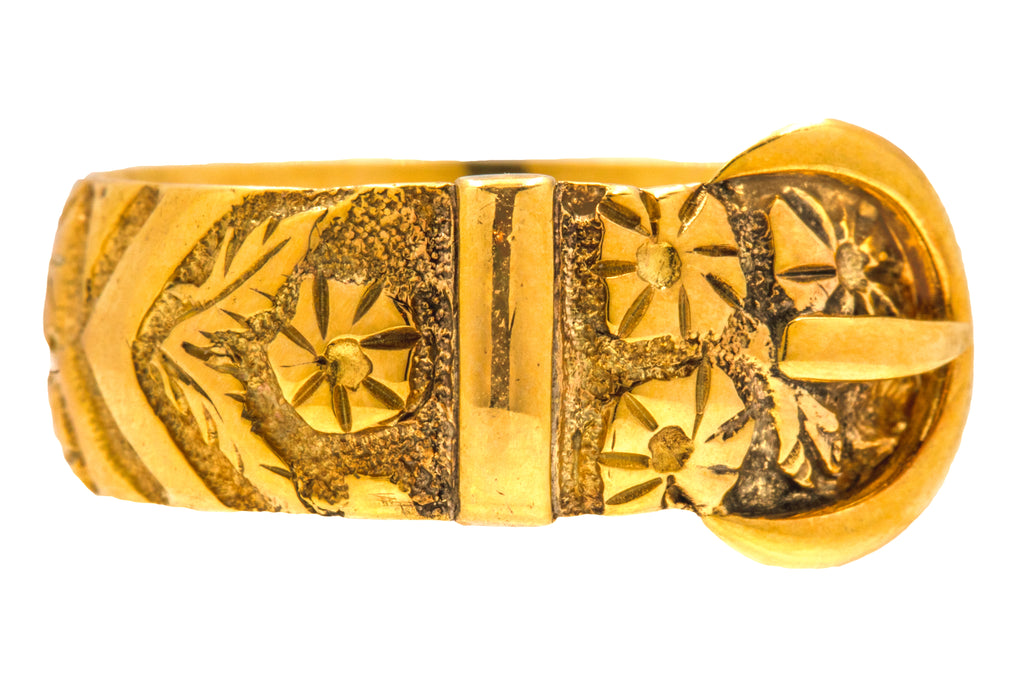 Antique 9ct Gold Orange Blossom Buckle Ring, 4.5g