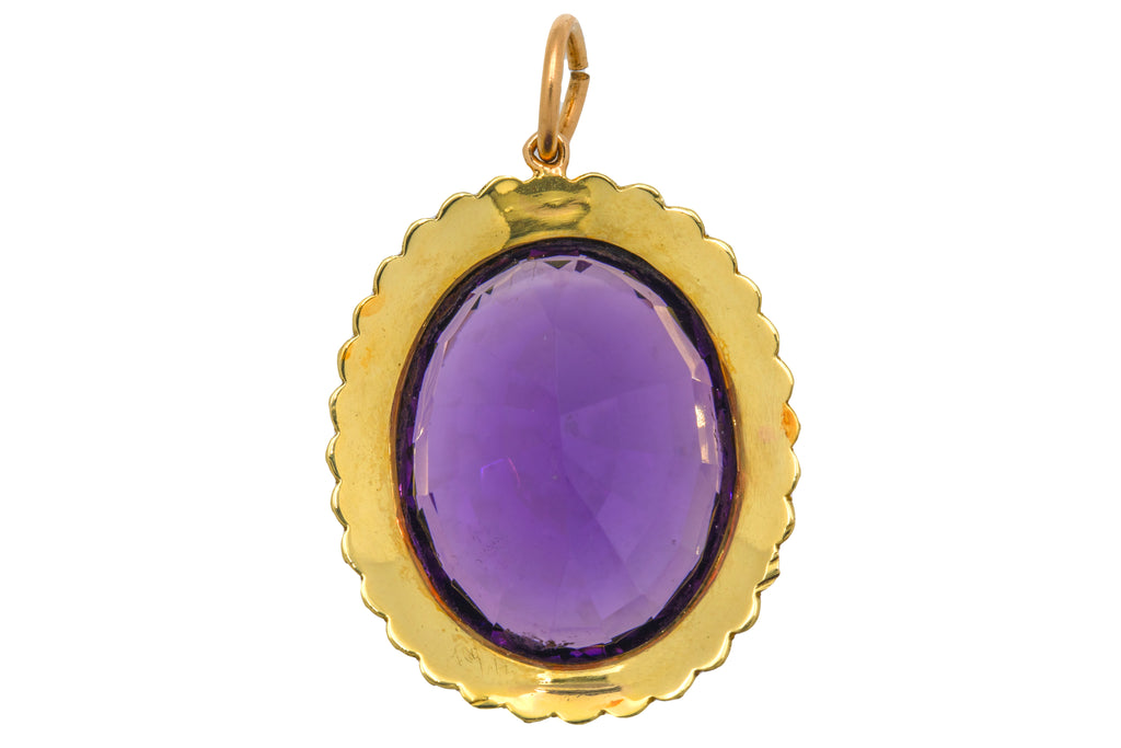 Large Antique 15ct Gold Amethyst Pearl Cluster Pendant, 38.00ct