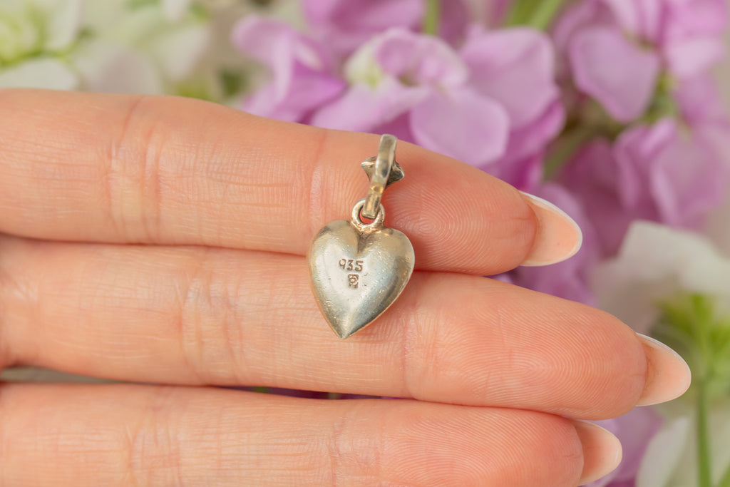 Antique Silver Turquoise Pearl Heart Pendant