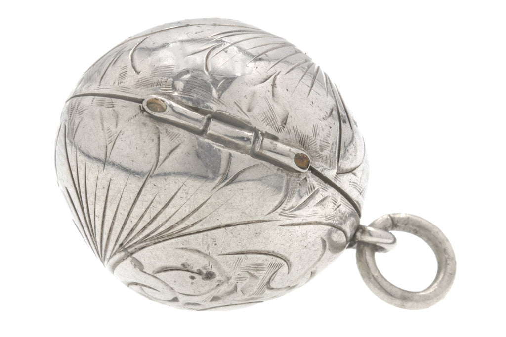 Silver Engraved Orb Locket Pendant