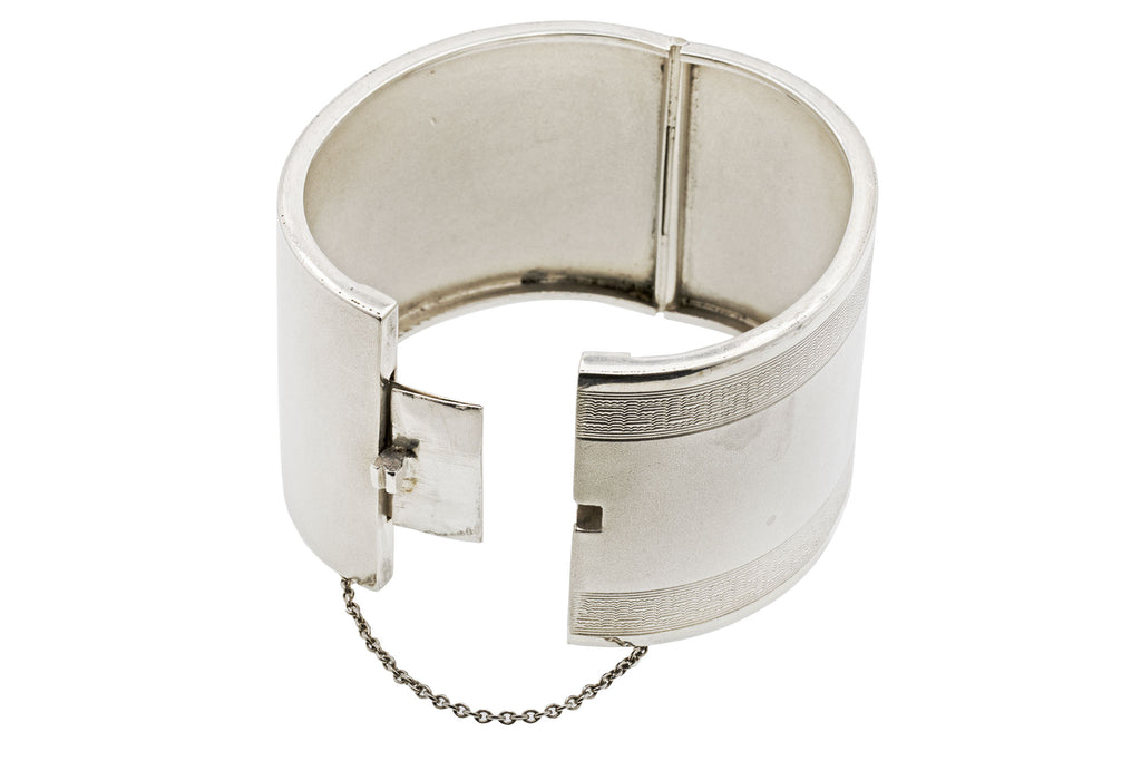 Art Deco Silver Greek Key Cuff Bangle c.1936