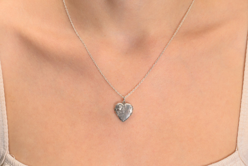 Art Nouveau French Silver Thistle Heart Locket