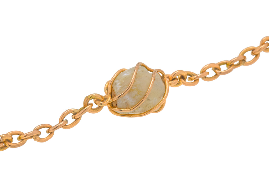 Art Nouveau 15ct Gold Baroque Pearl Bracelet