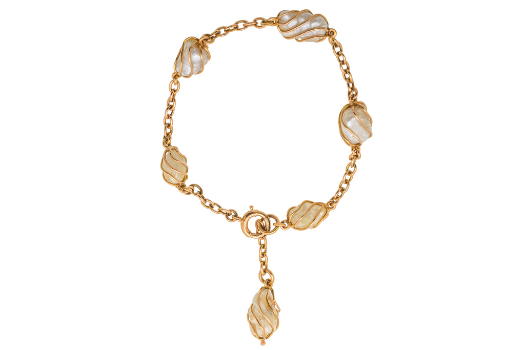 Art Nouveau 15ct Gold Baroque Pearl Bracelet