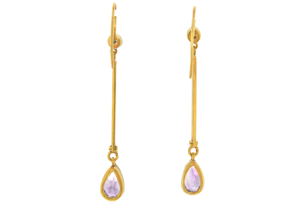 Edwardian 9ct Gold Amethyst Pearl Drop Earrings, 0.55ct