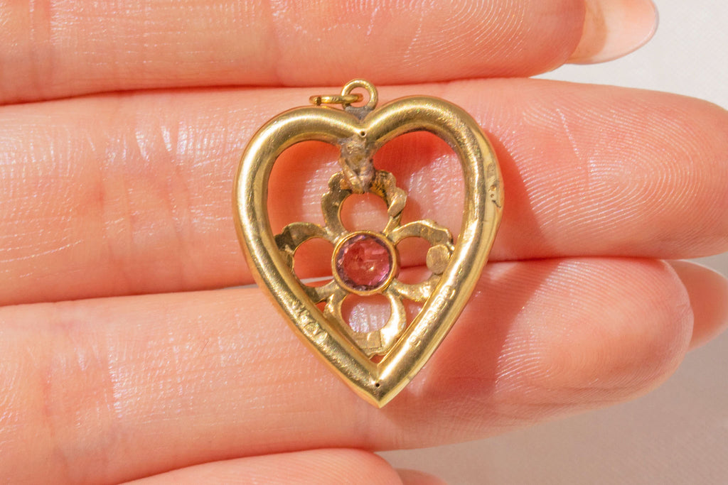Antique 9ct Gold Paste Pearl Heart Pendant