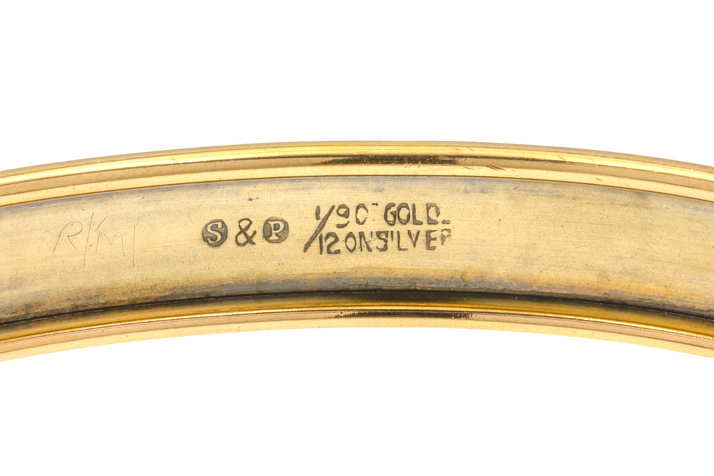 9ct Rolled Gold Flower Engraved Bangle, 6.5"