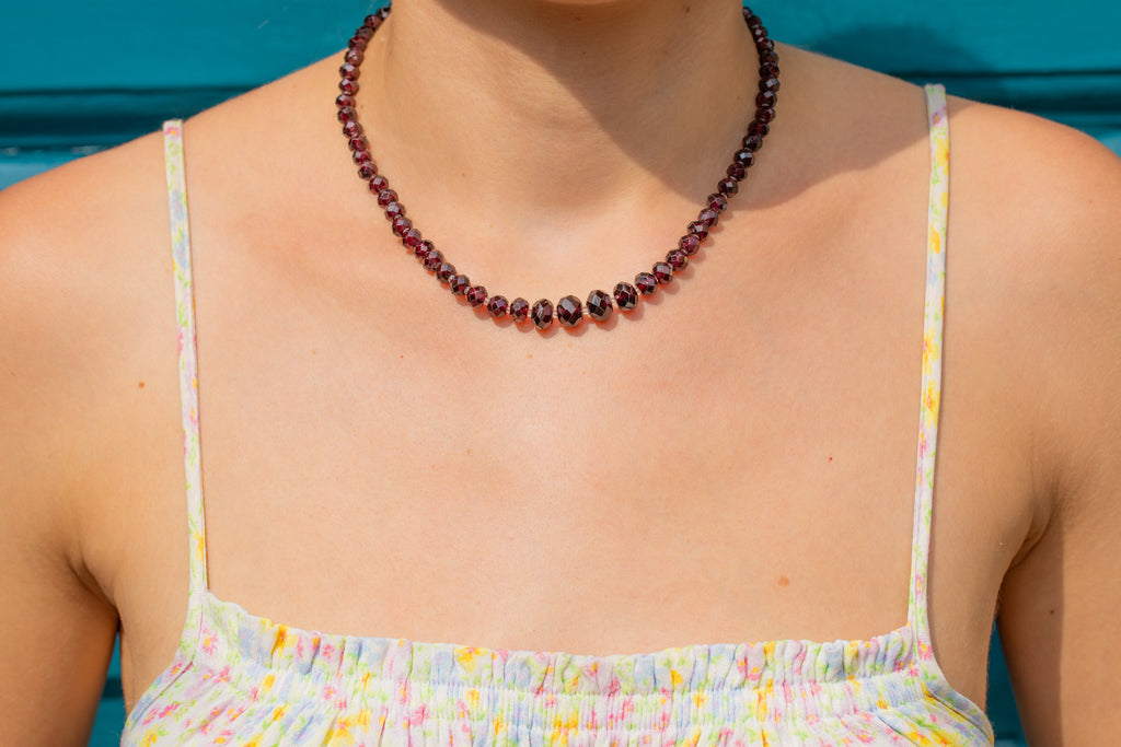 Antique Faceted Garnet Beaded Necklace