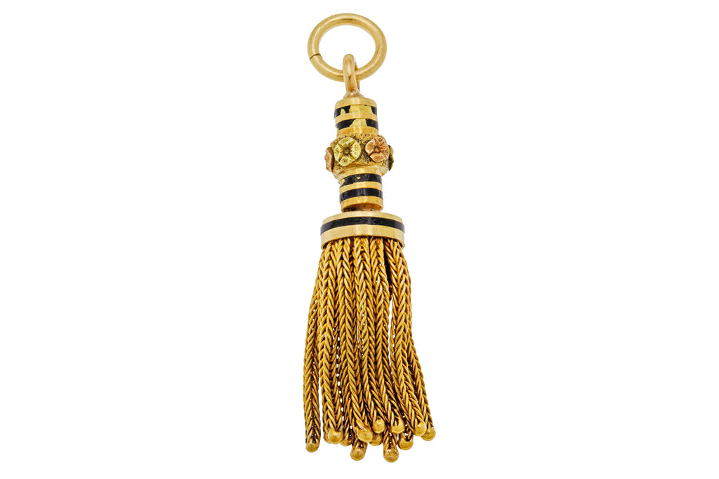 Napoleon III French 18ct Gold & Enamel Tassel Pendant