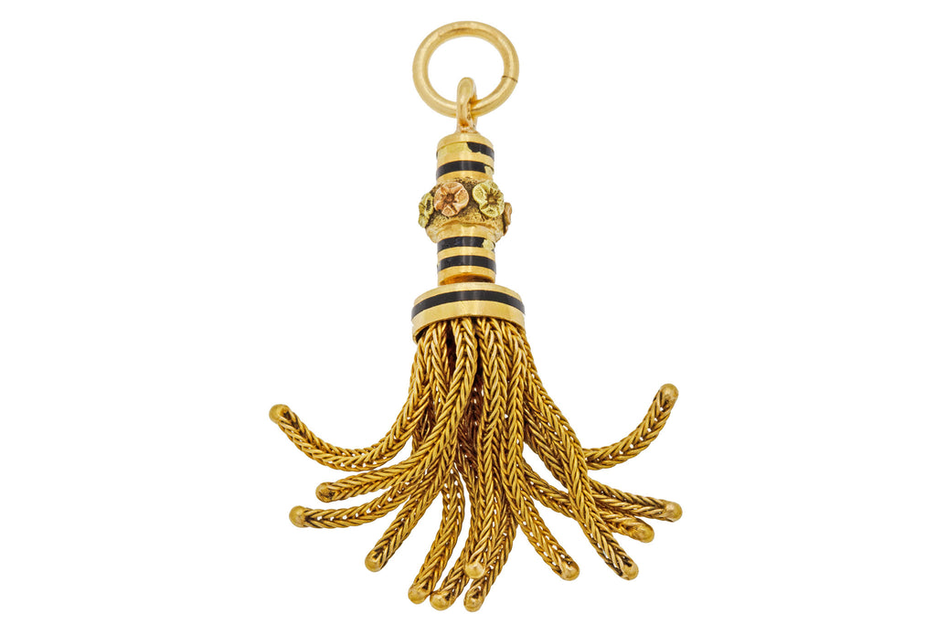Napoleon III French 18ct Gold & Enamel Tassel Pendant