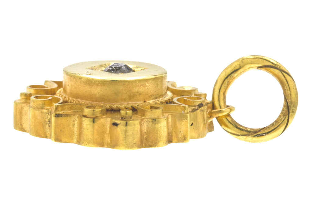 Antique 9ct Gold Etruscan Diamond Charm