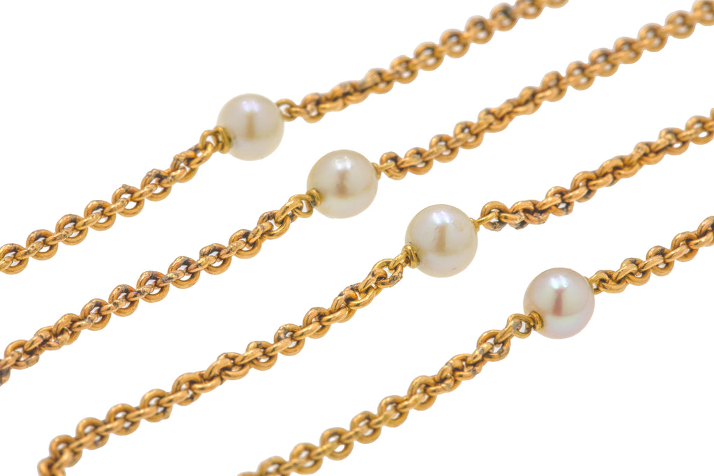26" Edwardian 15ct Gold Pearl Necklace