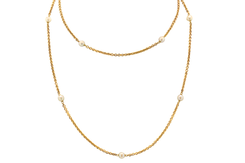26" Edwardian 15ct Gold Pearl Necklace