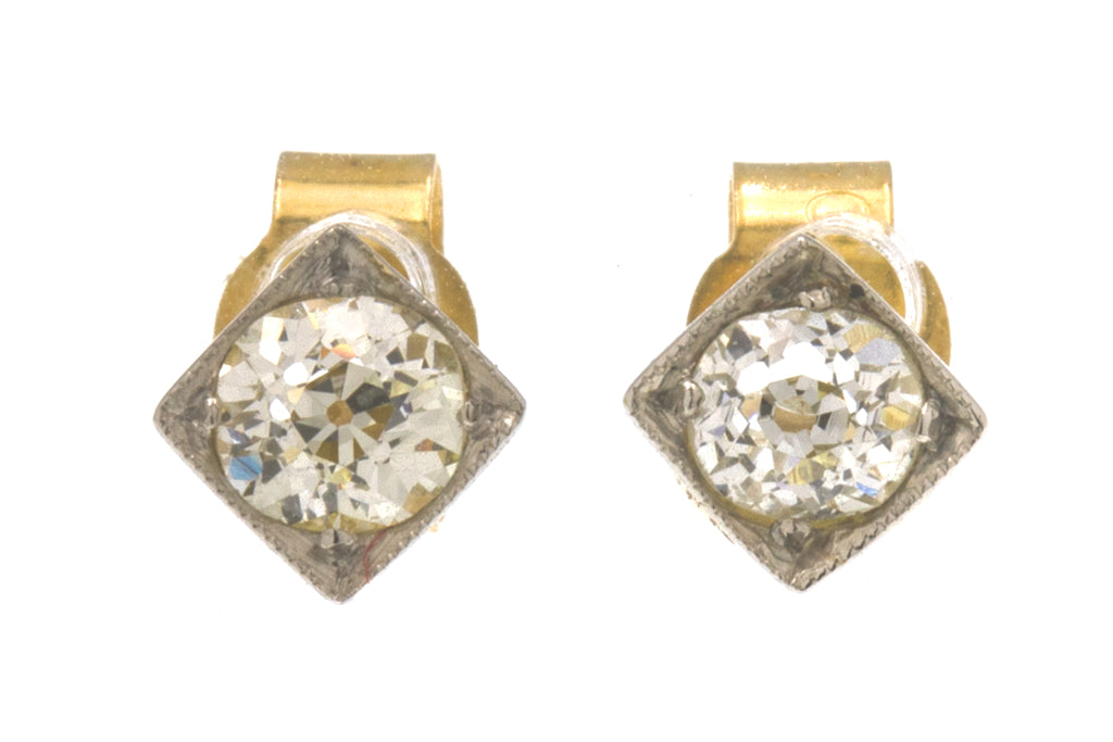Edwardian 15ct Gold Diamond Stud Earrings, 0.35ct