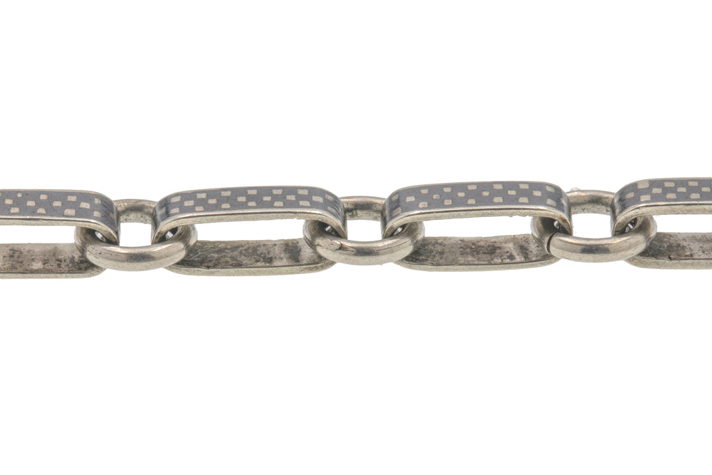 French Antique Silver Niello Albert Bracelet with T-bar