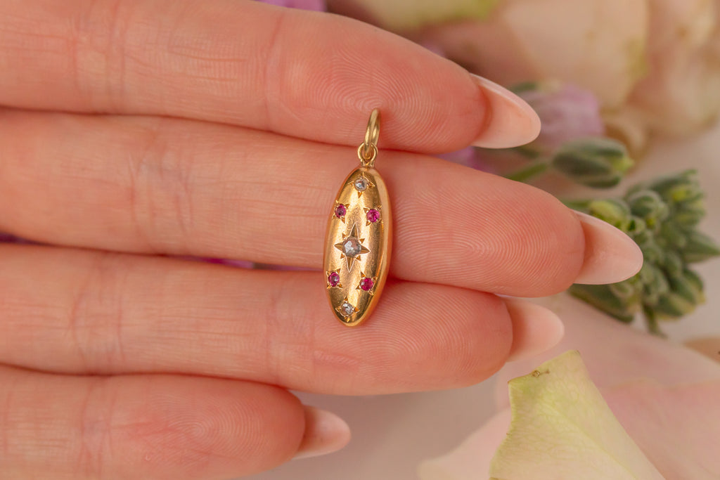 French 18ct Gold Ruby Diamond Pendant