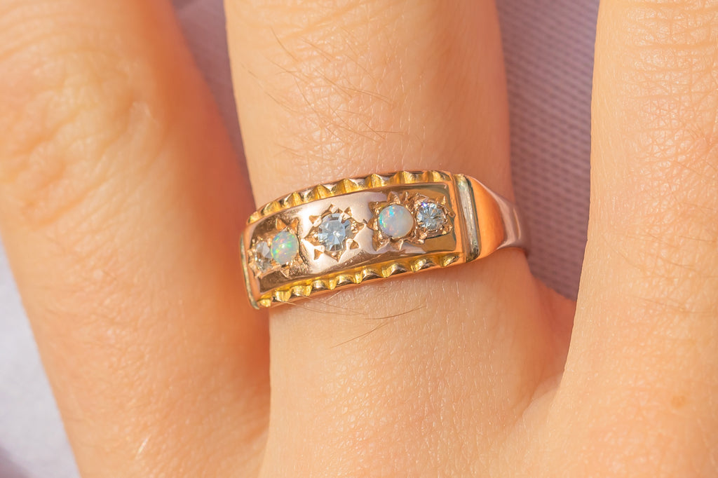 Victorian 15ct Gold Diamond Opal Gypsy Ring