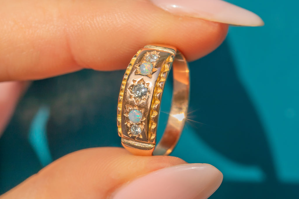 Victorian 15ct Gold Diamond Opal Gypsy Ring