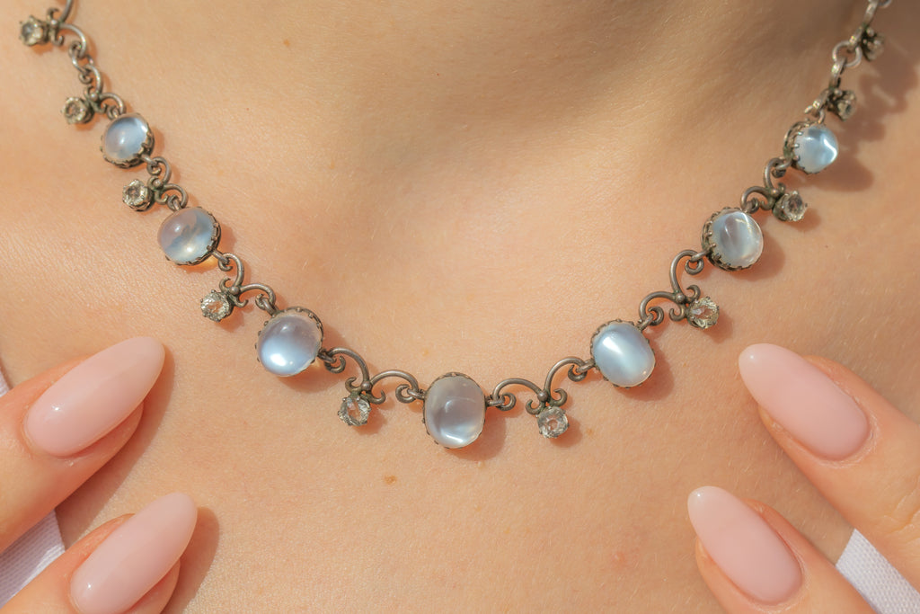 Antique Silver Moonstone & Paste Necklace, 11.00ct