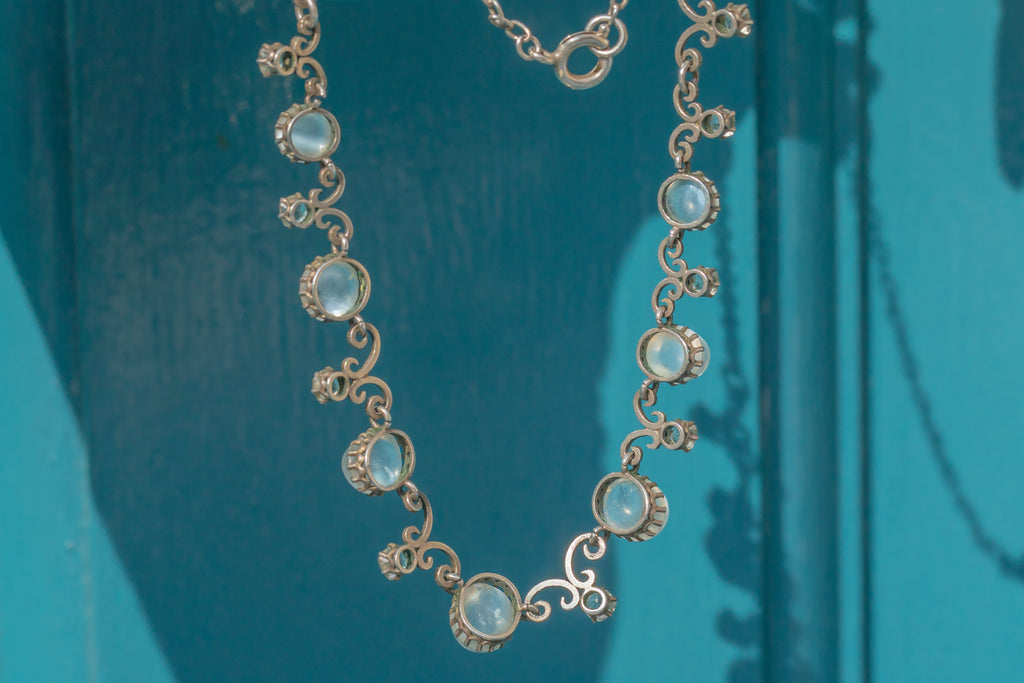 Antique Silver Moonstone & Paste Necklace, 11.00ct