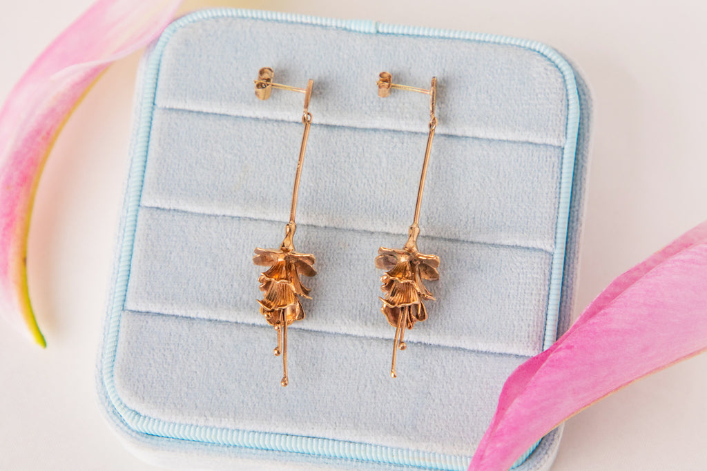 9ct Gold Fuchsia Drop Earrings