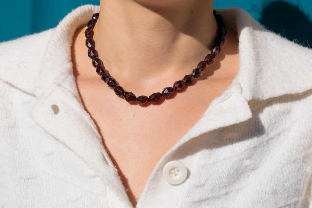 Victorian Faceted Garnet Beaded Necklace