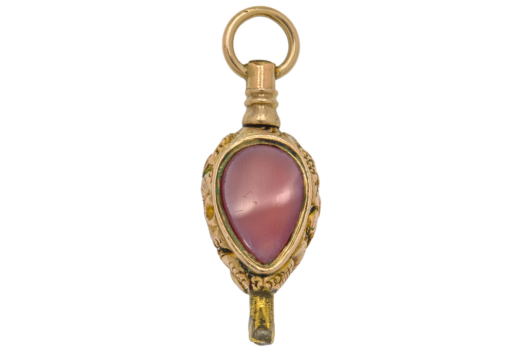 Antique 9ct Gold Cased Bloodstone Carnelian Watch Key Charm