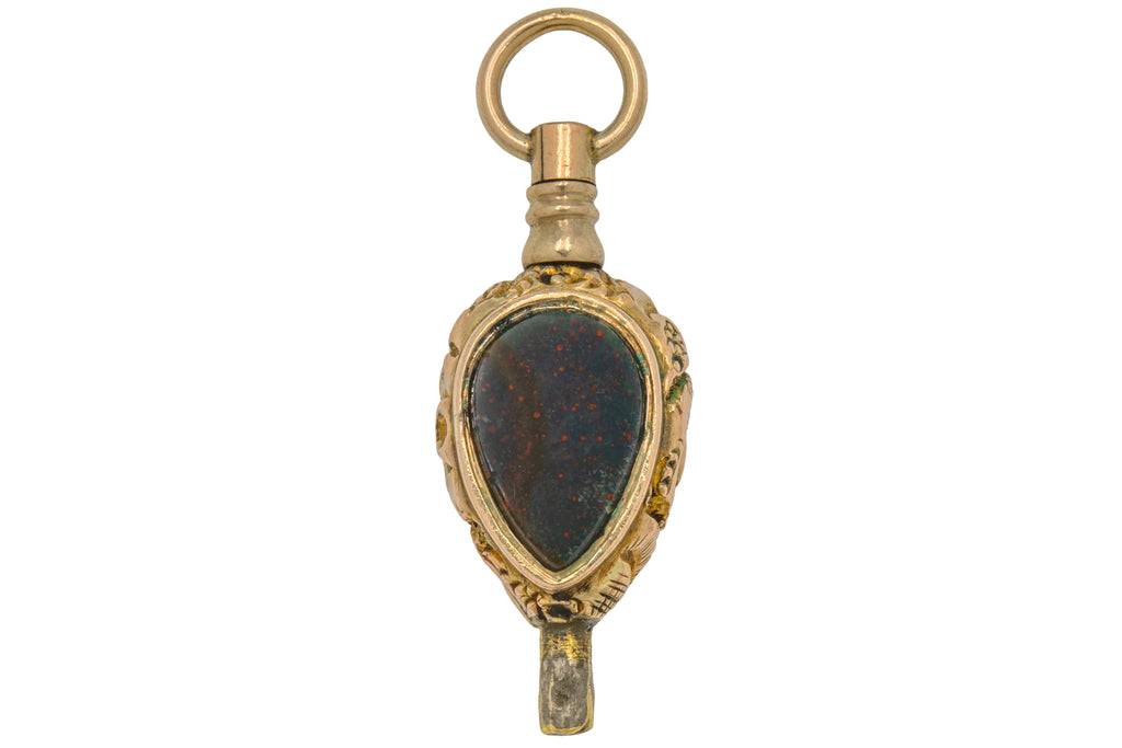 Antique 9ct Gold Cased Bloodstone Carnelian Watch Key Charm