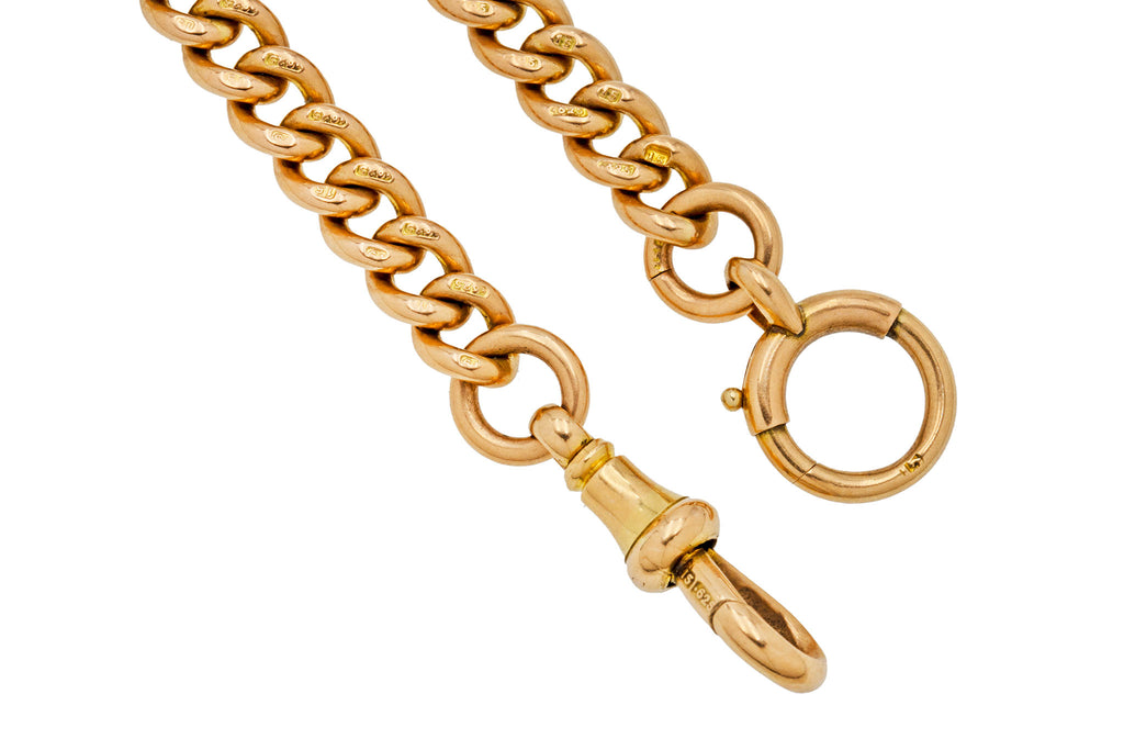 15.5" Antique 15ct Gold Albert Chain, With T-Bar, Dog Clip & Bolt Ring (60.3g)