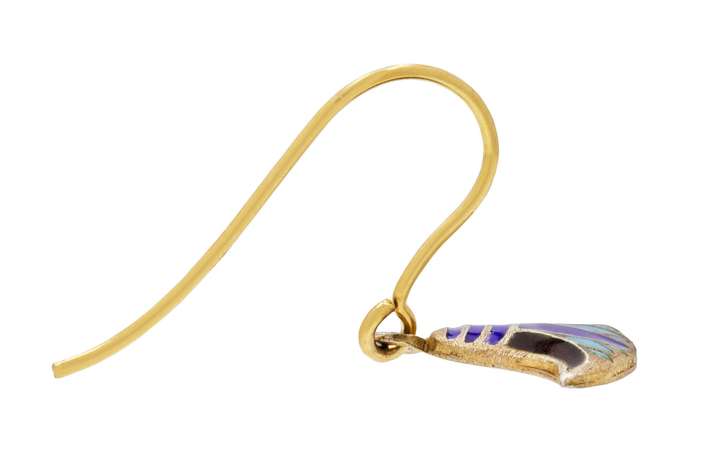 Art Deco Enamel Egyptian Revival Earrings, 9ct Gold Hooks