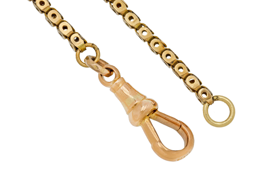 22.5" Antique 9ct Gold Pierced Chain with Dog Clip, 10.4g