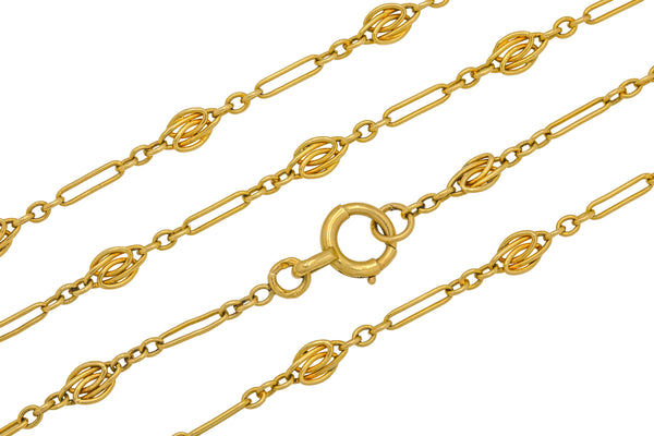 French Antique 18ct Gold Lover's Knot Chain, Bolt-Ring Clasp (31g)