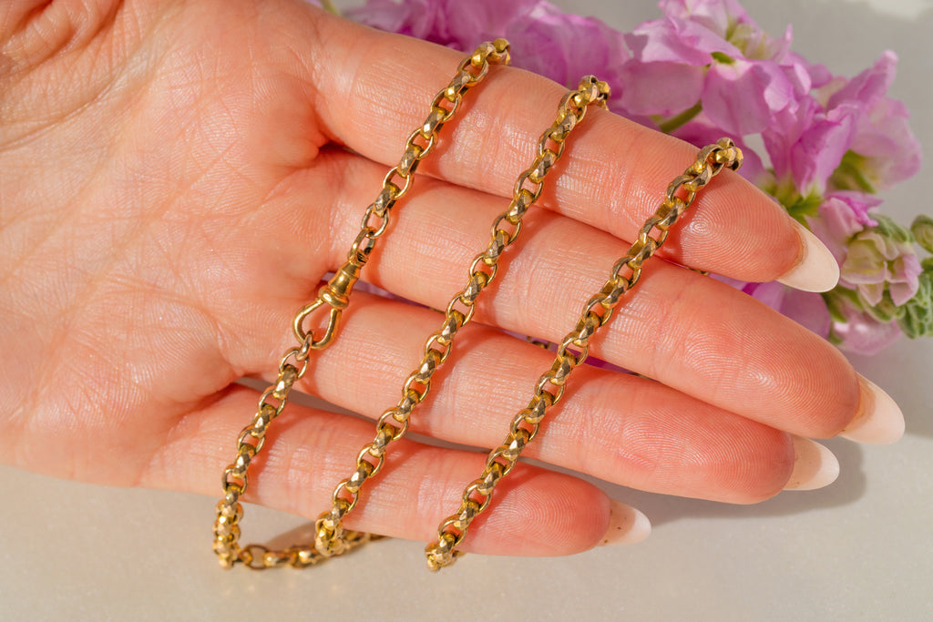 23" Victorian 9ct Gold Cased Faceted Belcher Chain, 19.8g