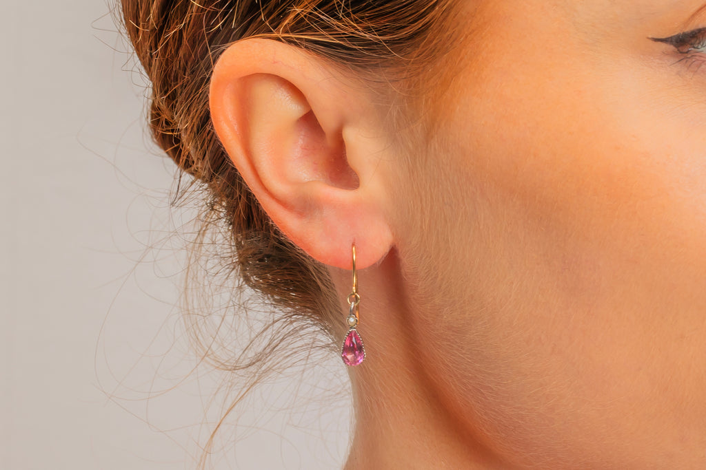 Antique Silver Pink Paste Pearl Earrings