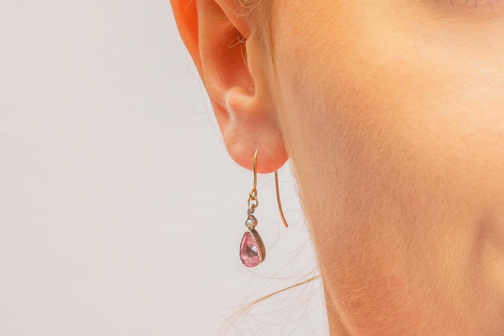 Antique Silver Pink Paste Pearl Earrings