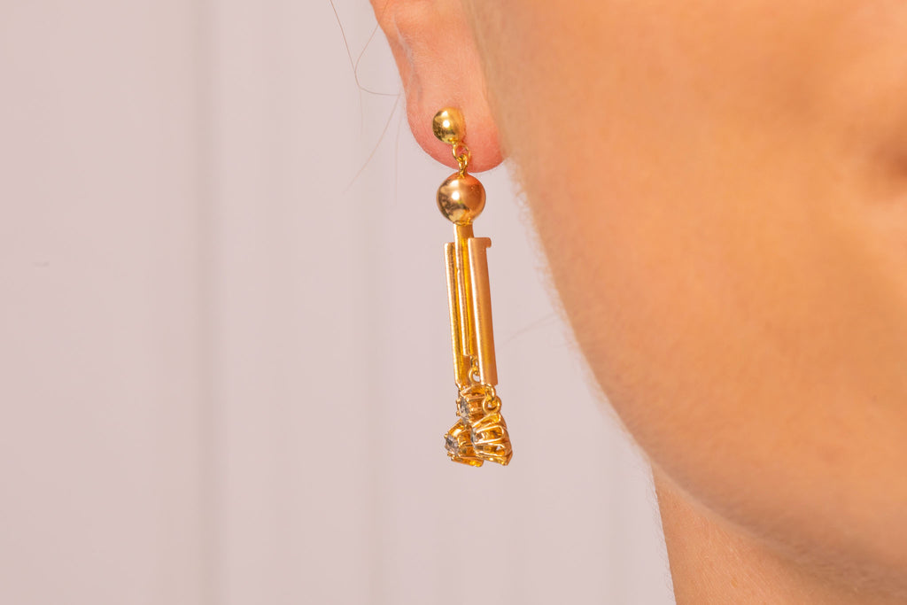 Antique 18ct Gold Rose-Cut Diamond Drop Earrings