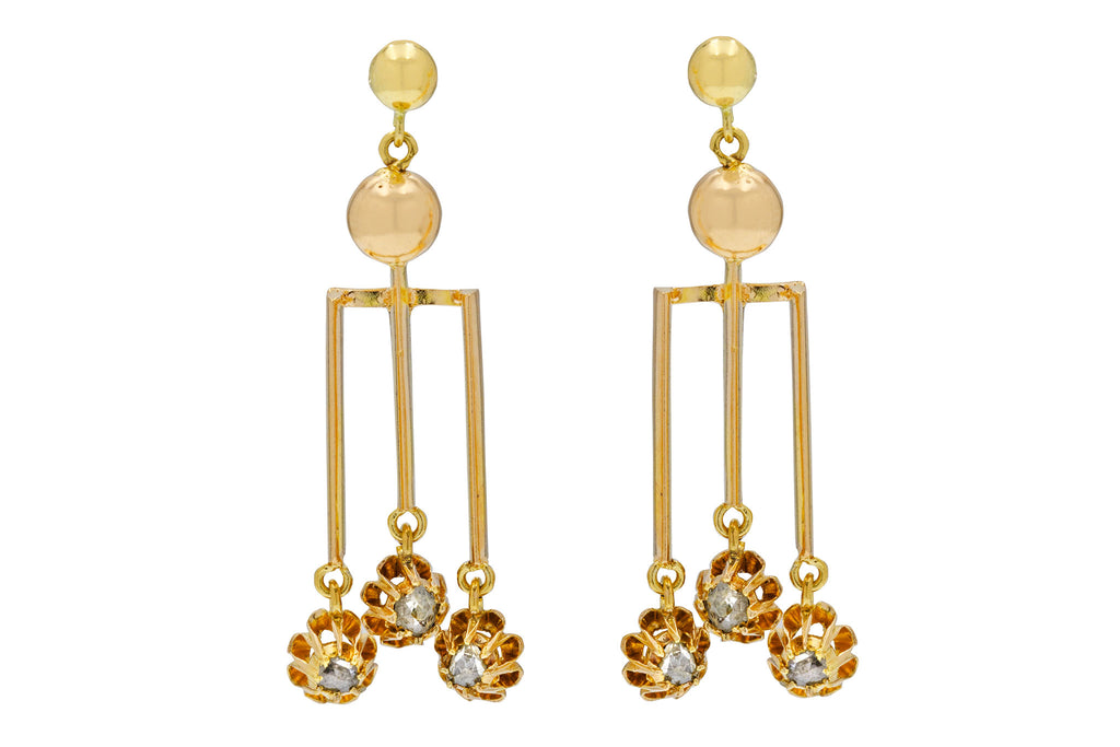 Antique 18ct Gold Rose-Cut Diamond Drop Earrings
