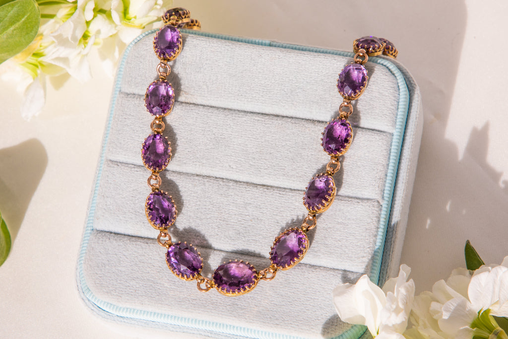 Antique 9ct Gold Amethyst Riviere Necklace, 48.00ct