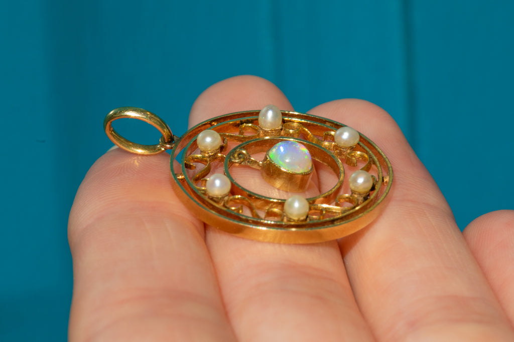 Antique 15ct Gold Opal Pearl Pendant